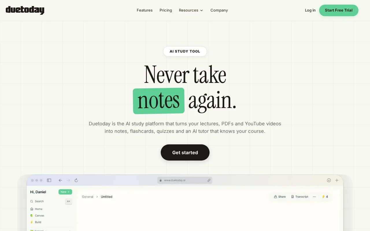 Duetoday homepage screenshot