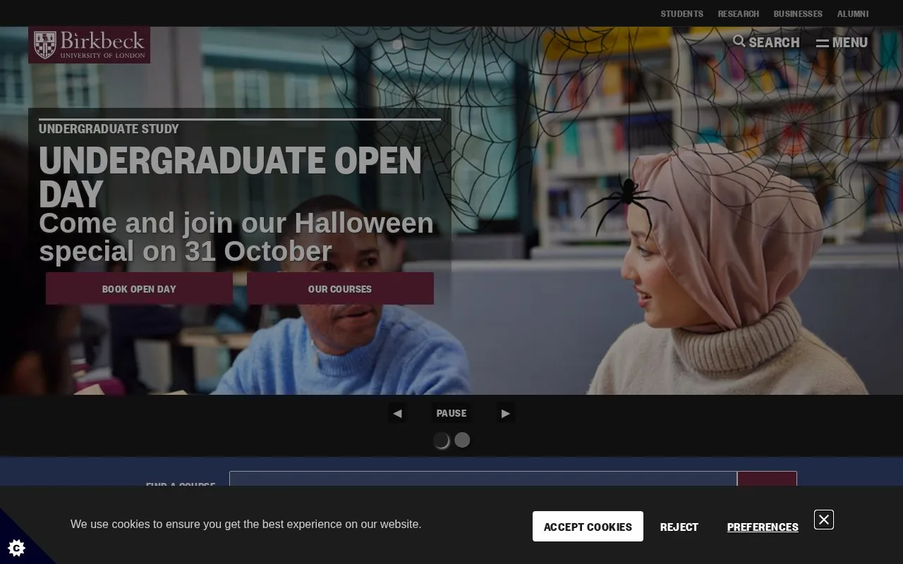 Birkbeck, University of London homepage screenshot