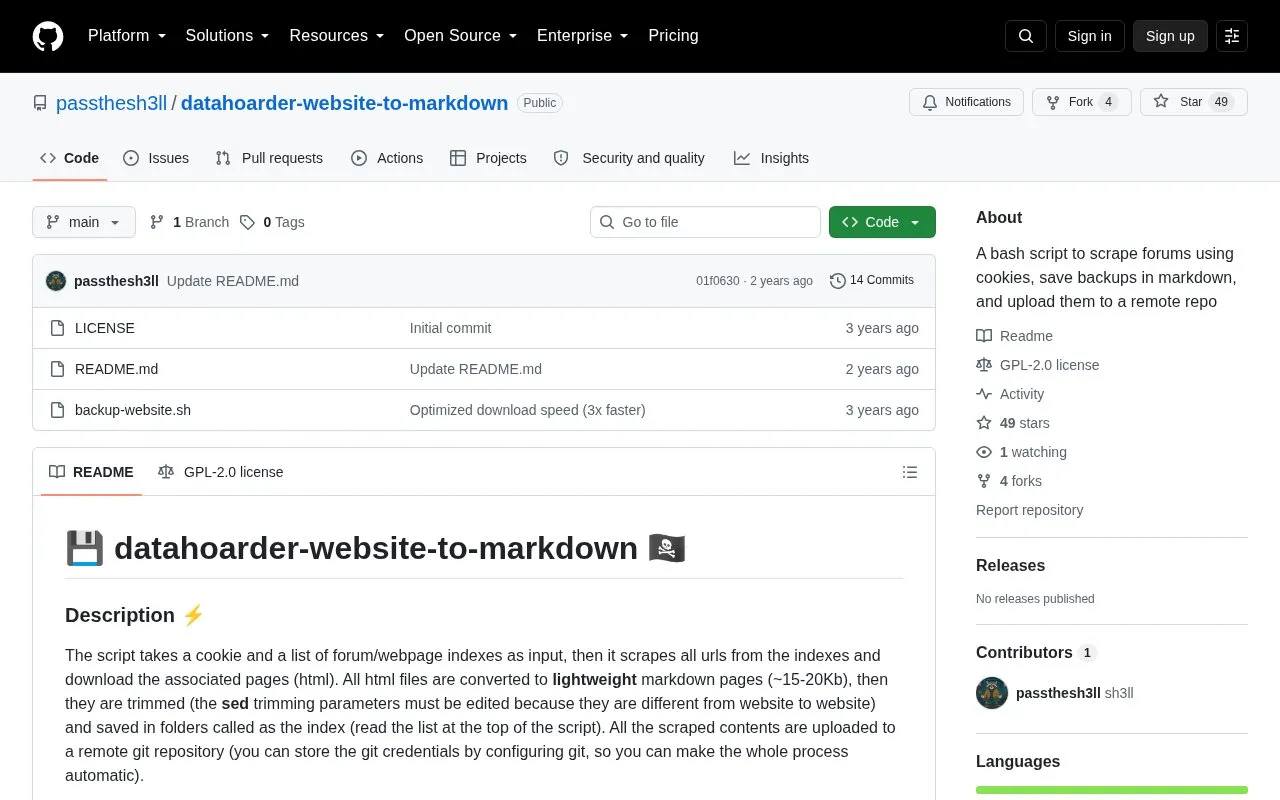 datahoarder-website-to-markdown homepage screenshot