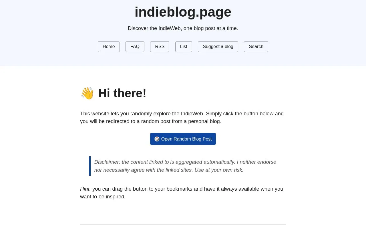 IndieBlogs homepage screenshot