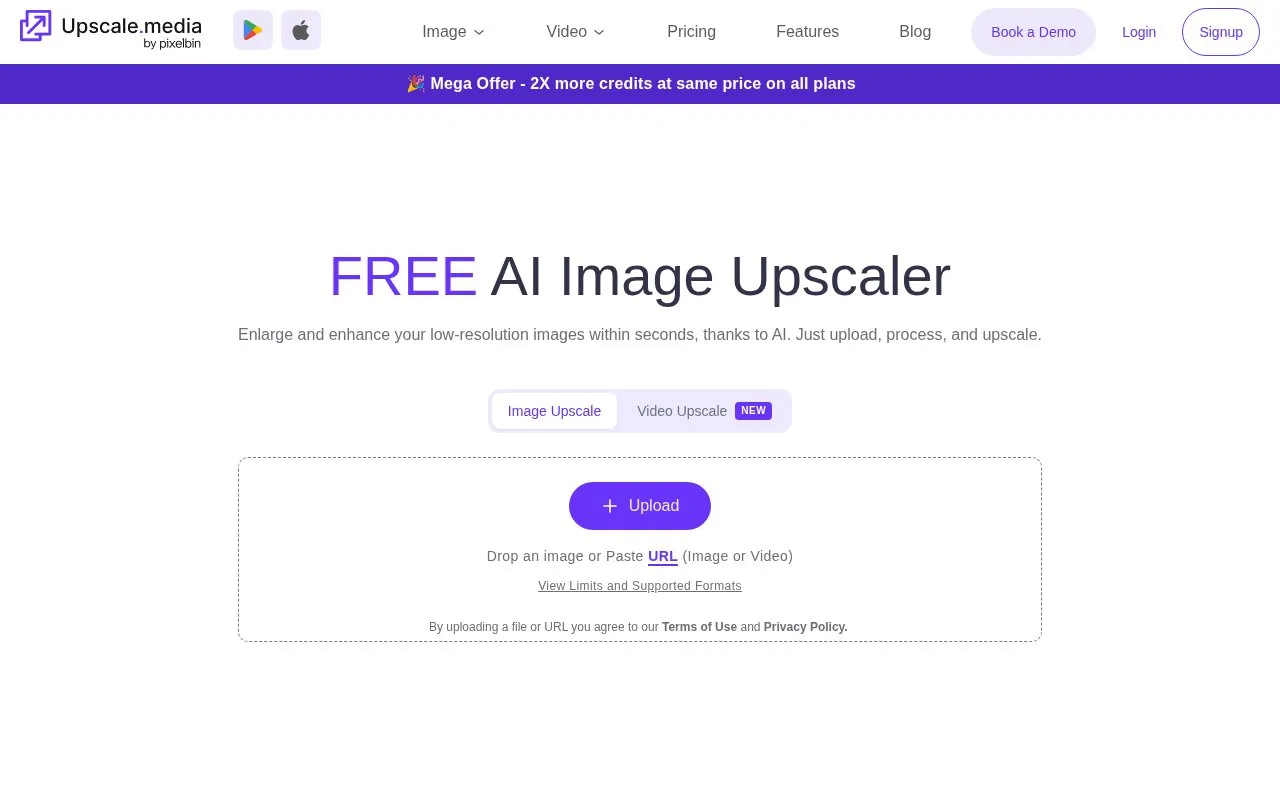 AI Image Upscaler - Enlarge & Enhance Your Photos for Free - Upscale.media homepage screenshot