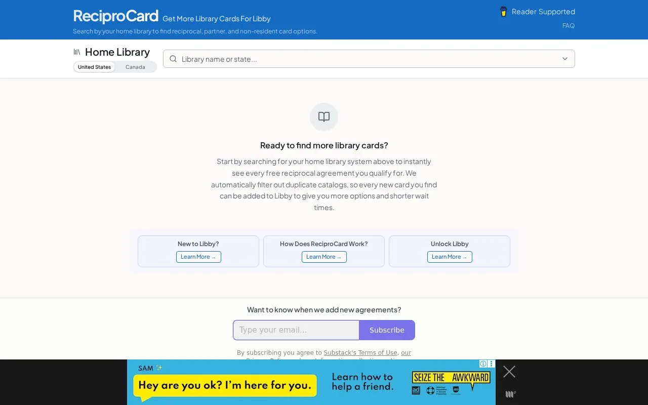 ReciproCard homepage screenshot