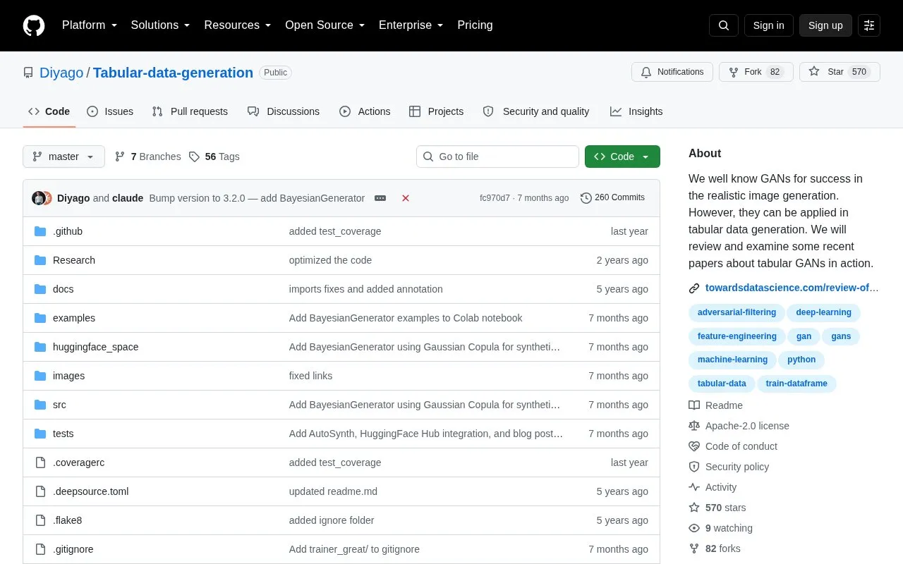 TabGAN homepage screenshot