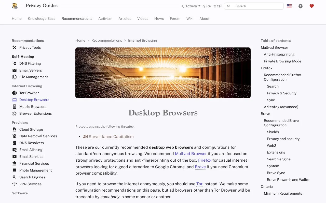 Browser Recommendations homepage screenshot