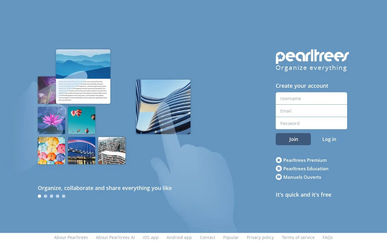 Pearltrees homepage screenshot