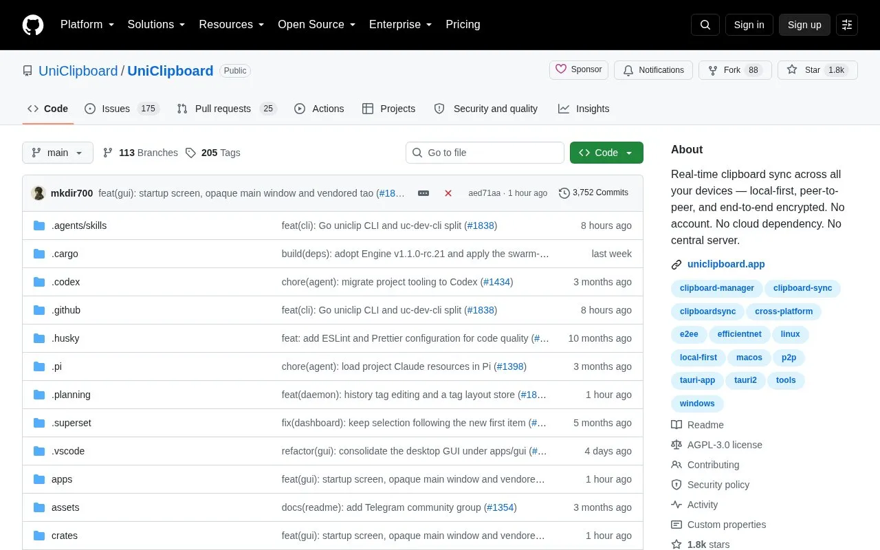 Uni Clipboard homepage screenshot