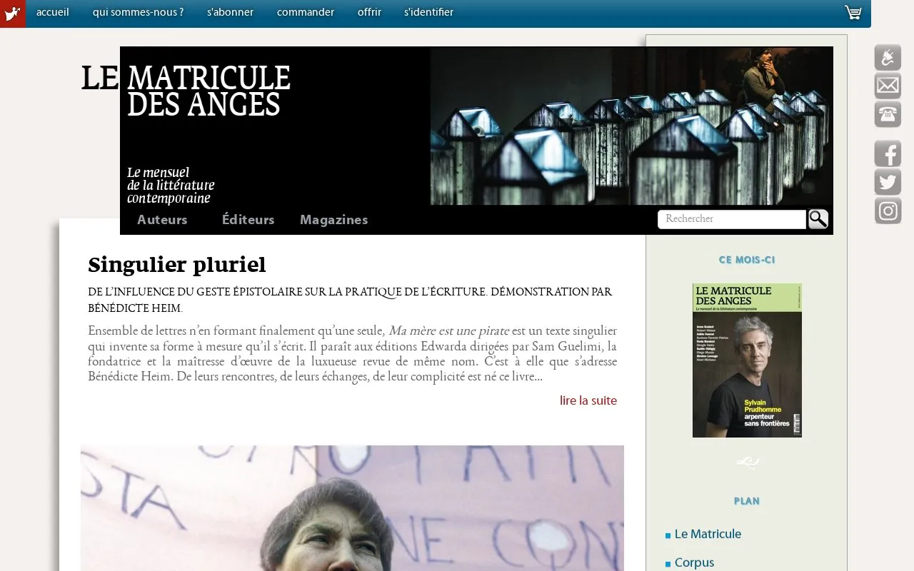 Le Matricule des anges homepage screenshot
