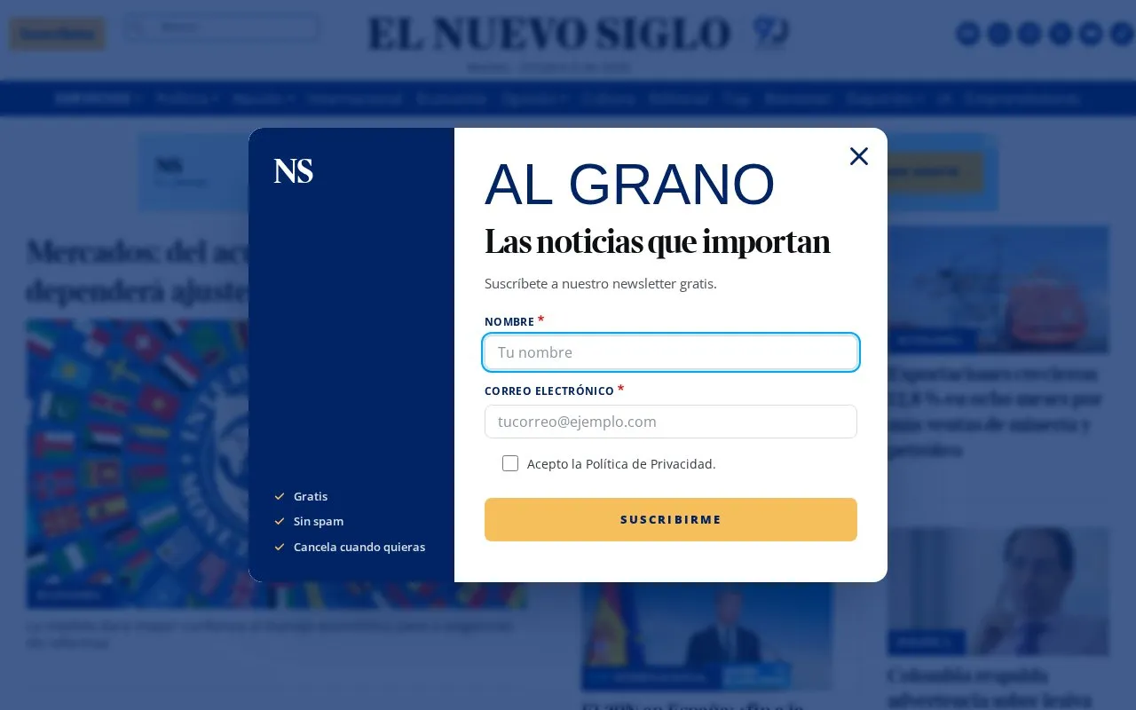 El Nuevo Siglo homepage screenshot