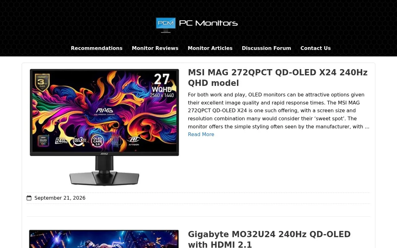 PC Monitors homepage screenshot