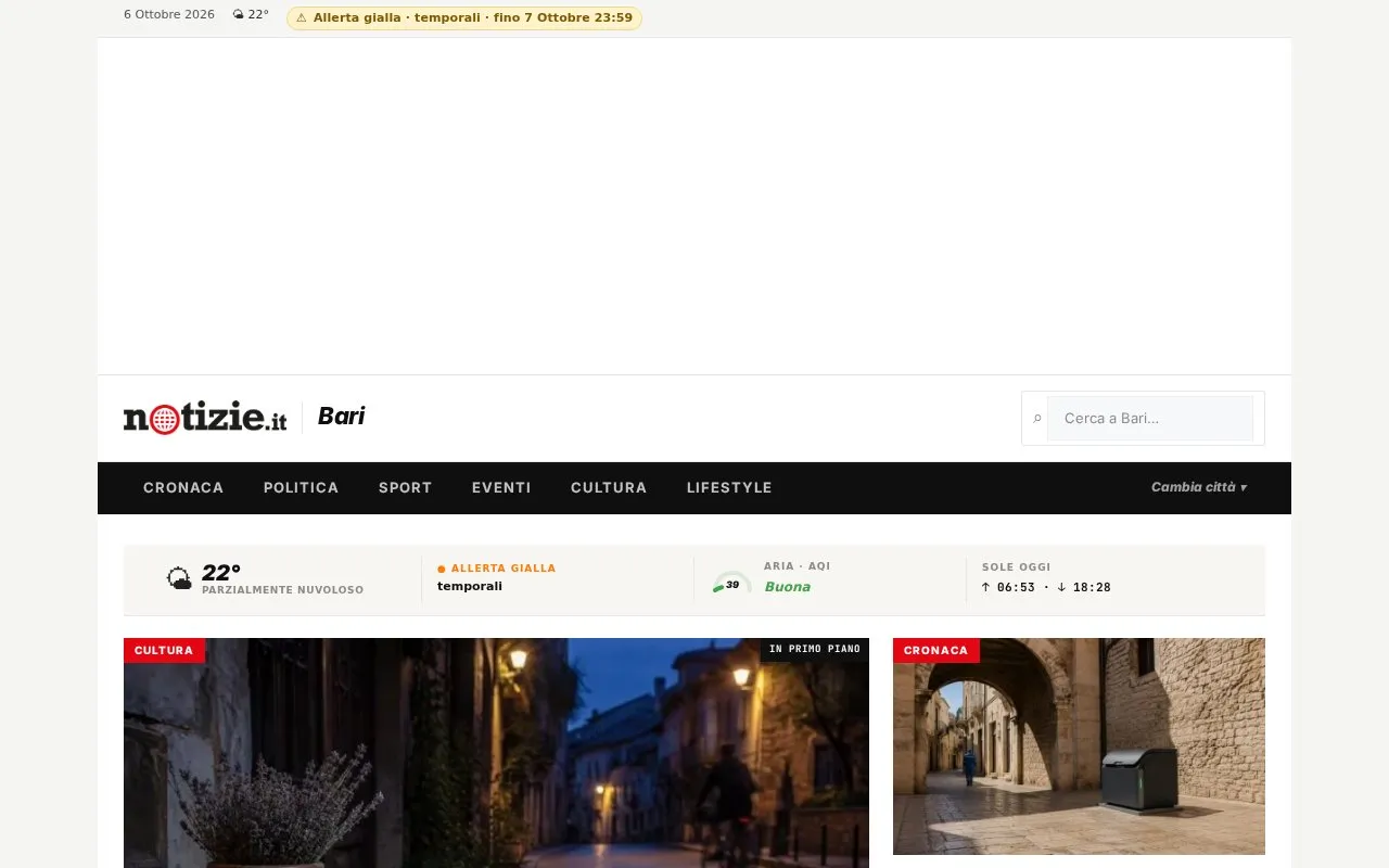 notizie.it · Bari homepage screenshot