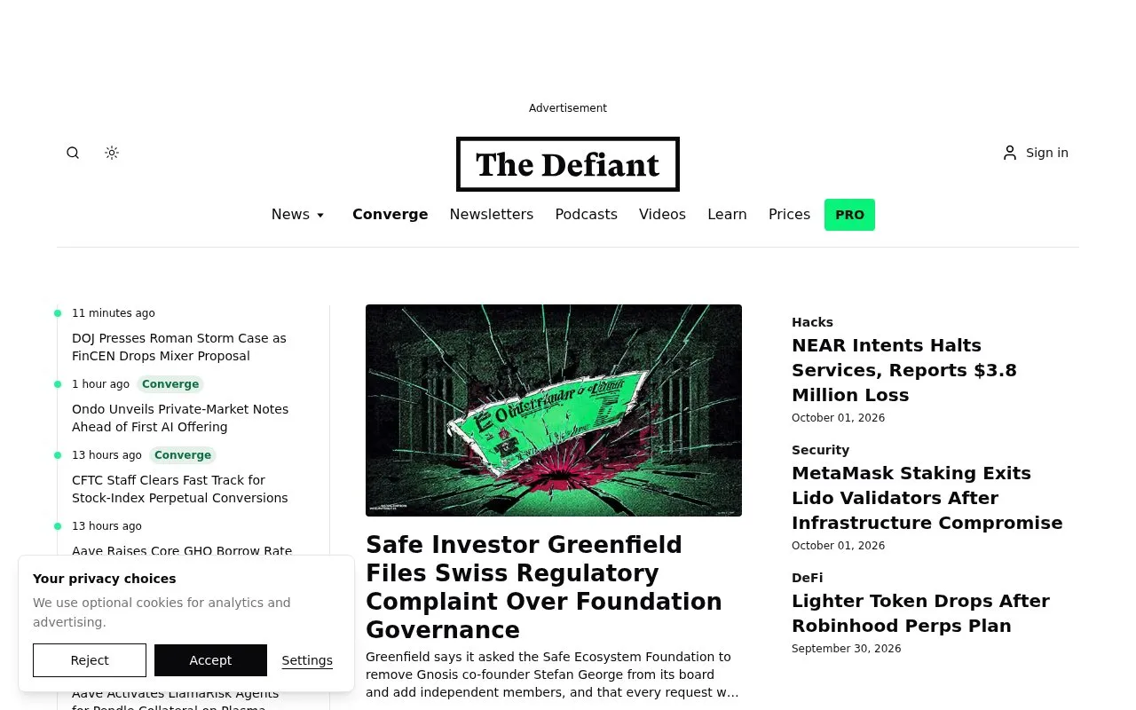 The Defiant homepage screenshot
