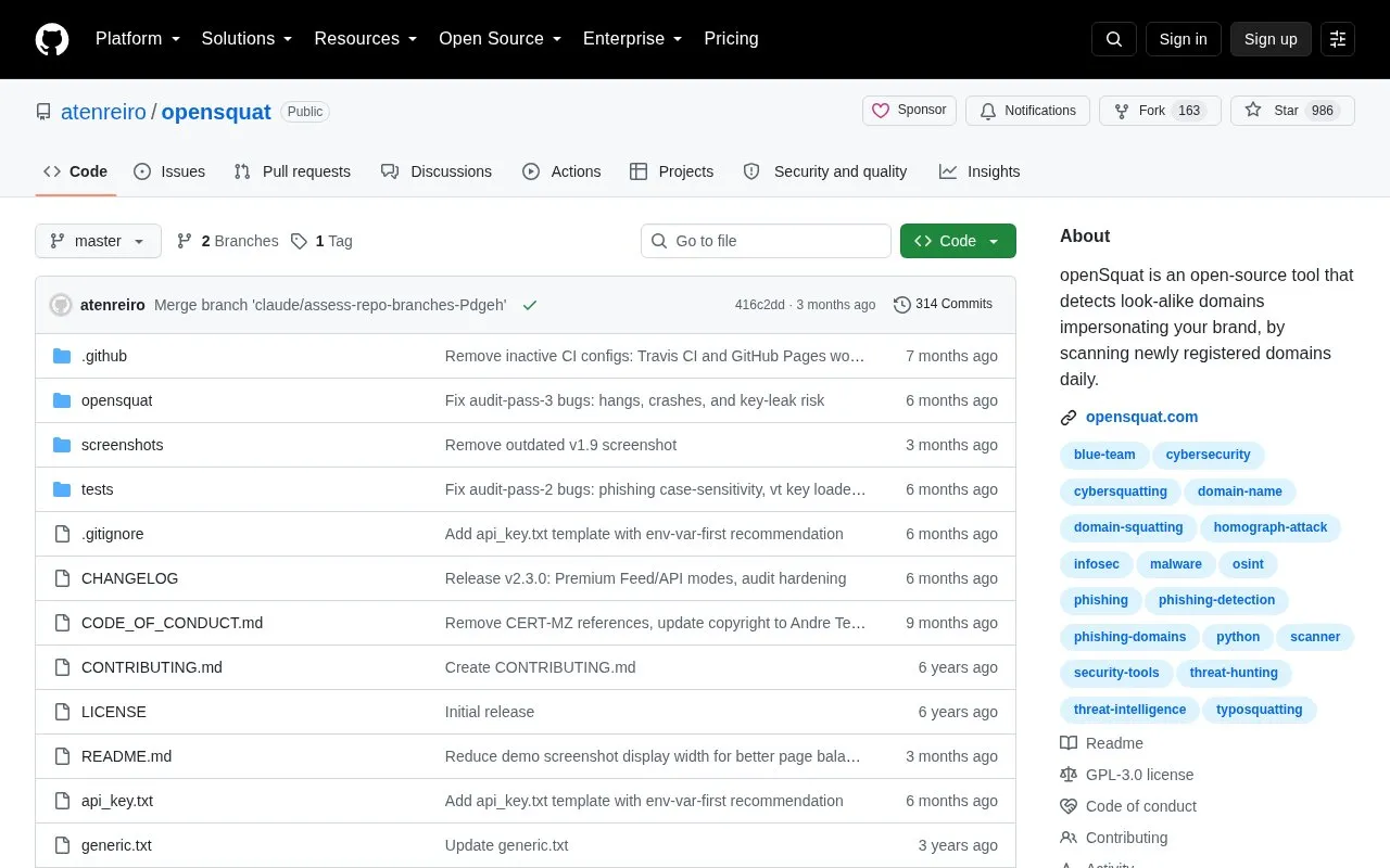 openSquat homepage screenshot