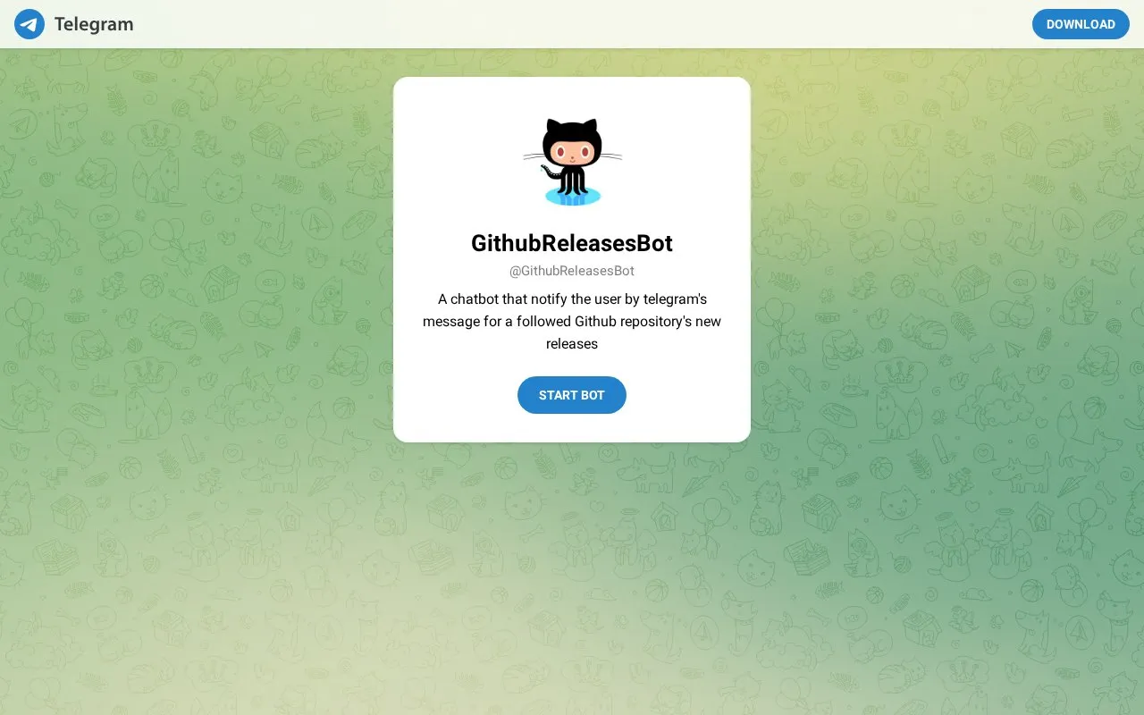 GithubReleasesBot homepage screenshot