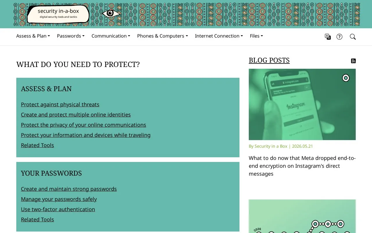 Security in a Box homepage screenshot