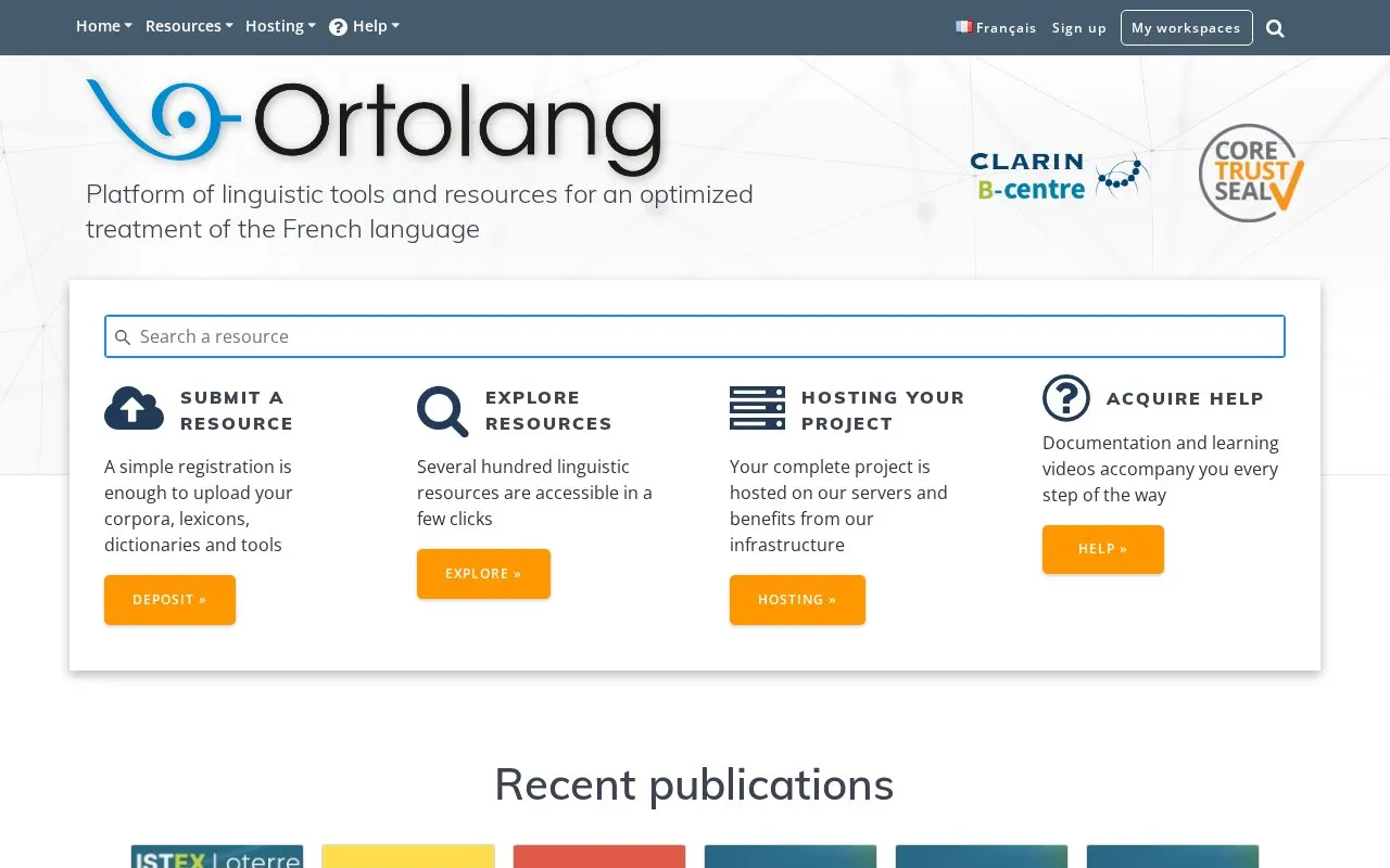 Ortolang homepage screenshot
