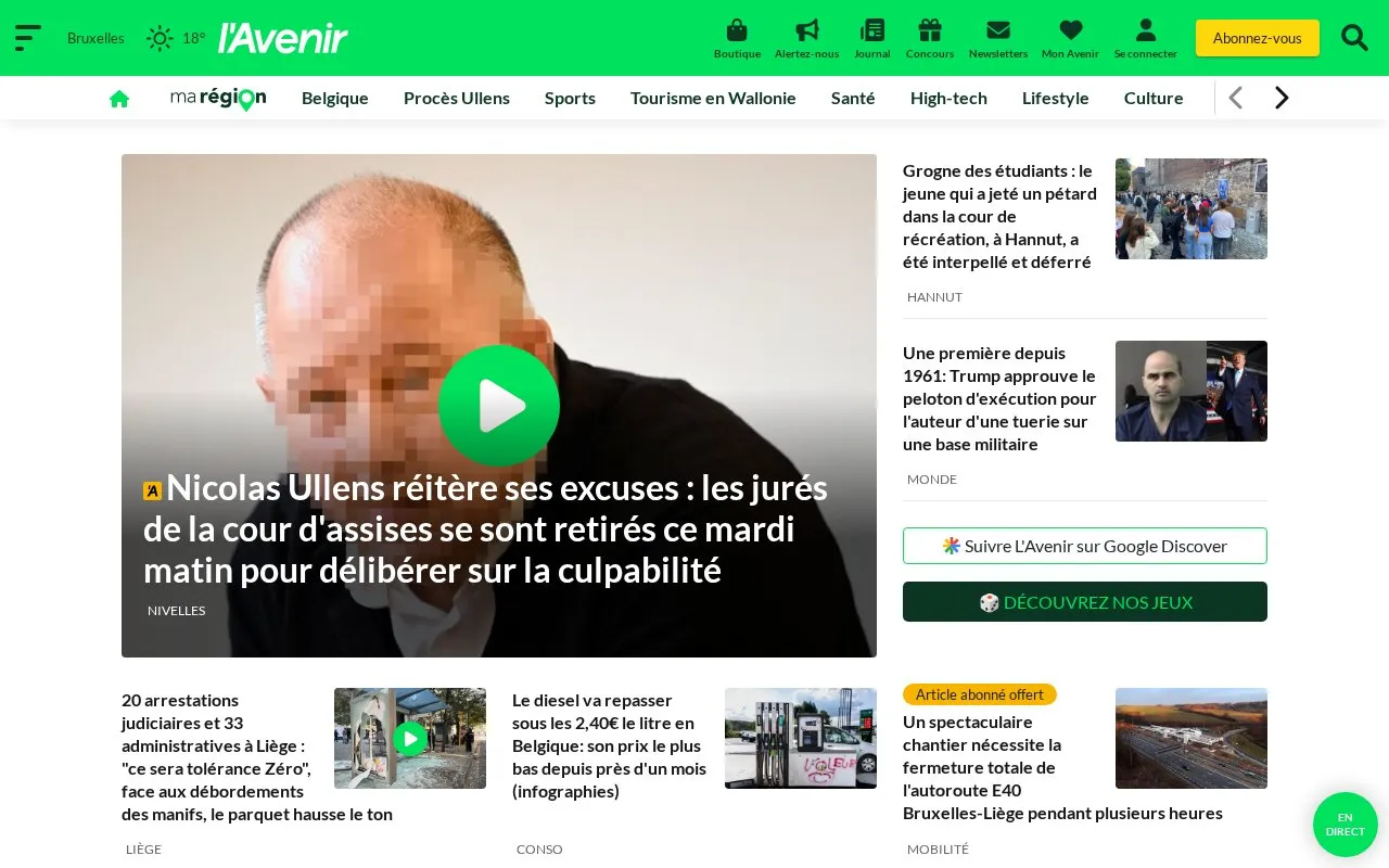 L'Avenir homepage screenshot