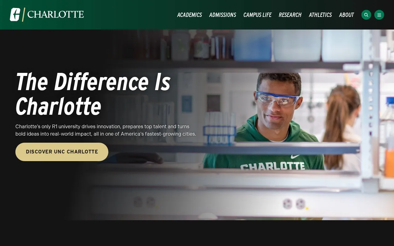 University of North Carolina, Charlotte homepage screenshot