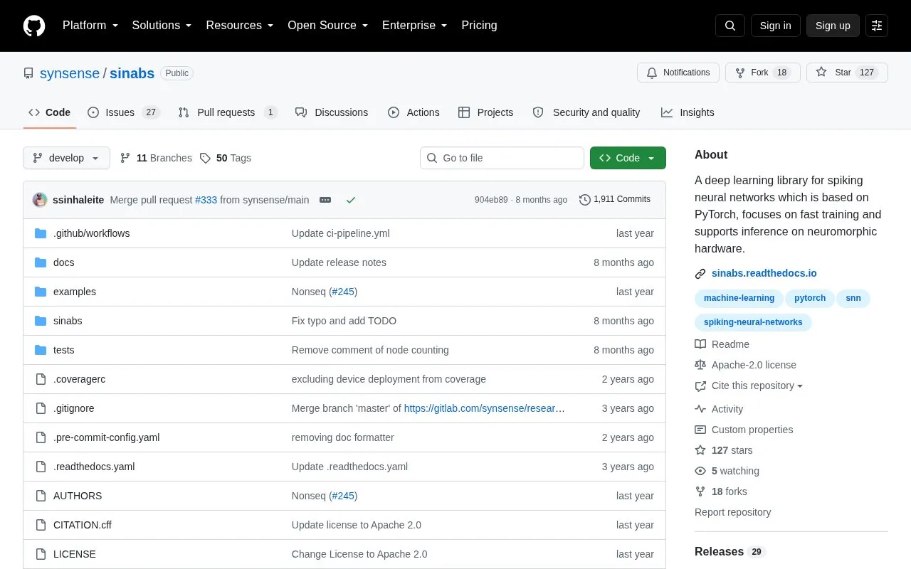 Sinabs homepage screenshot