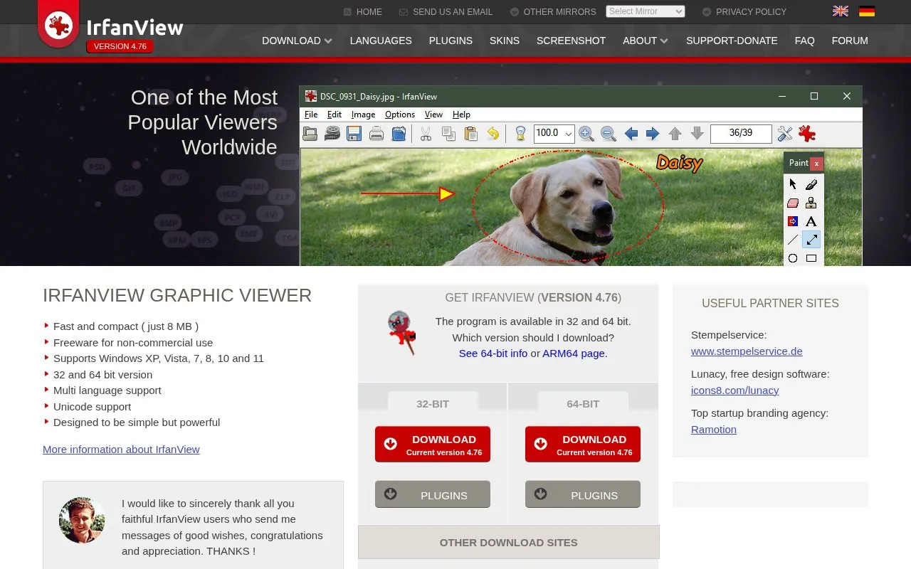 IrfanView homepage screenshot