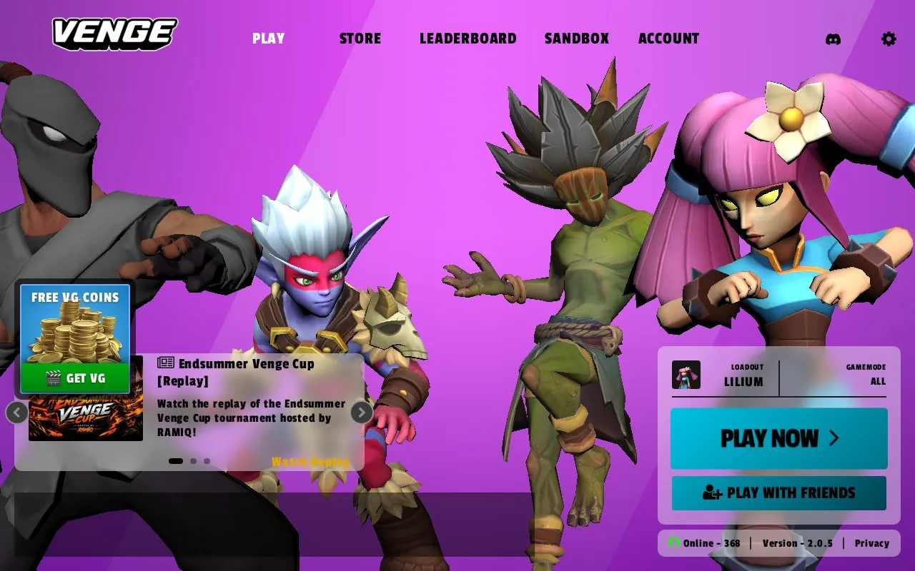 Venge homepage screenshot