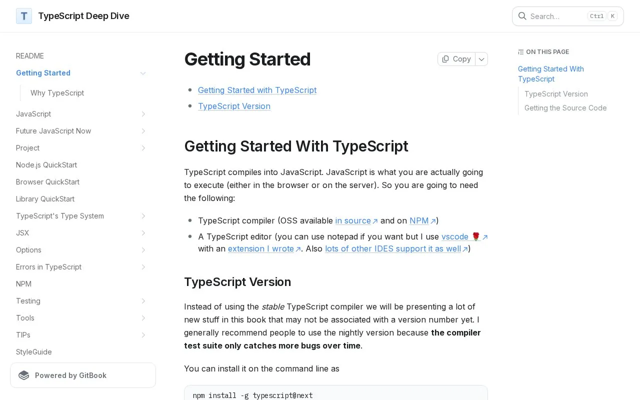 TypeScript Deep Dive homepage screenshot