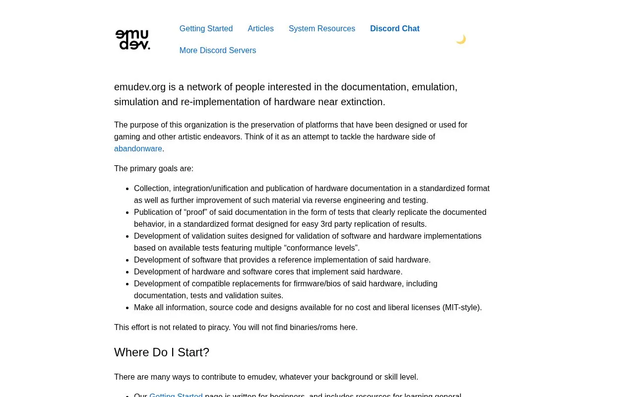 EmuDev homepage screenshot