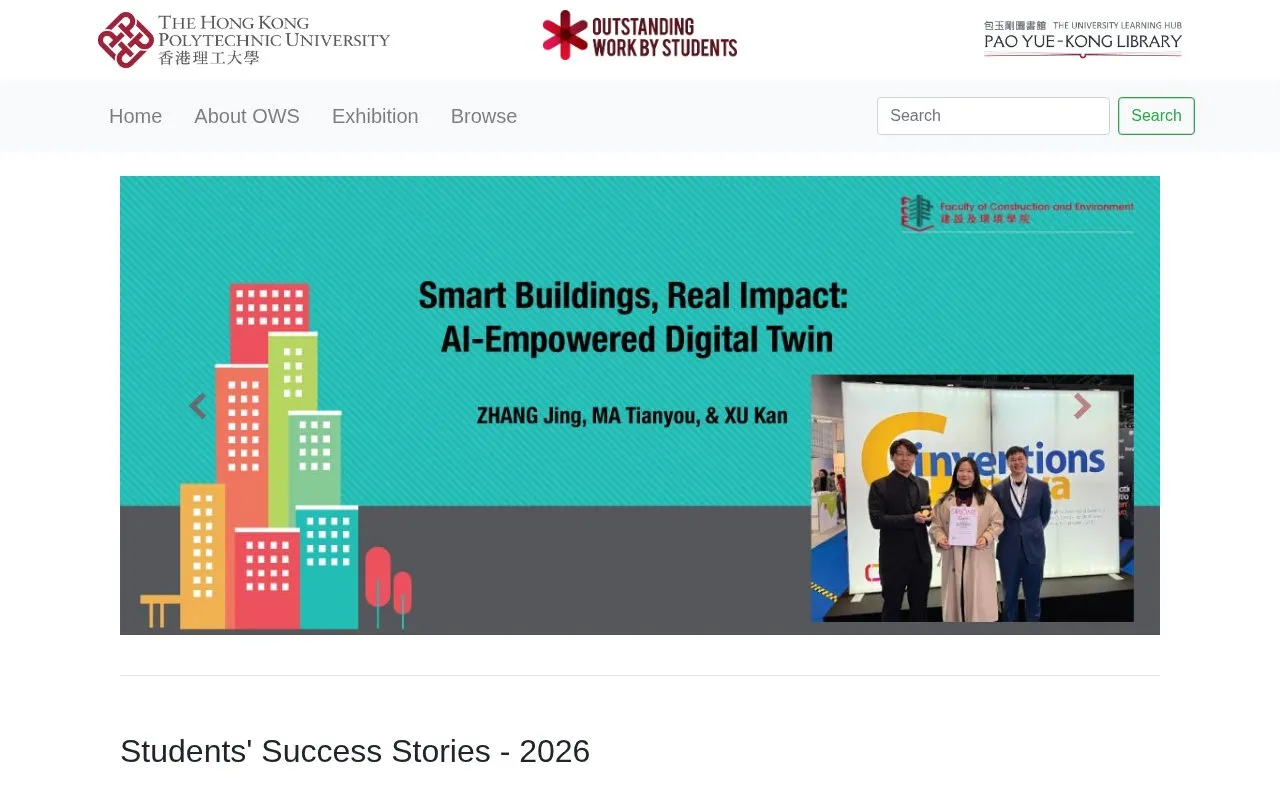 Outstanding Work by Students homepage screenshot