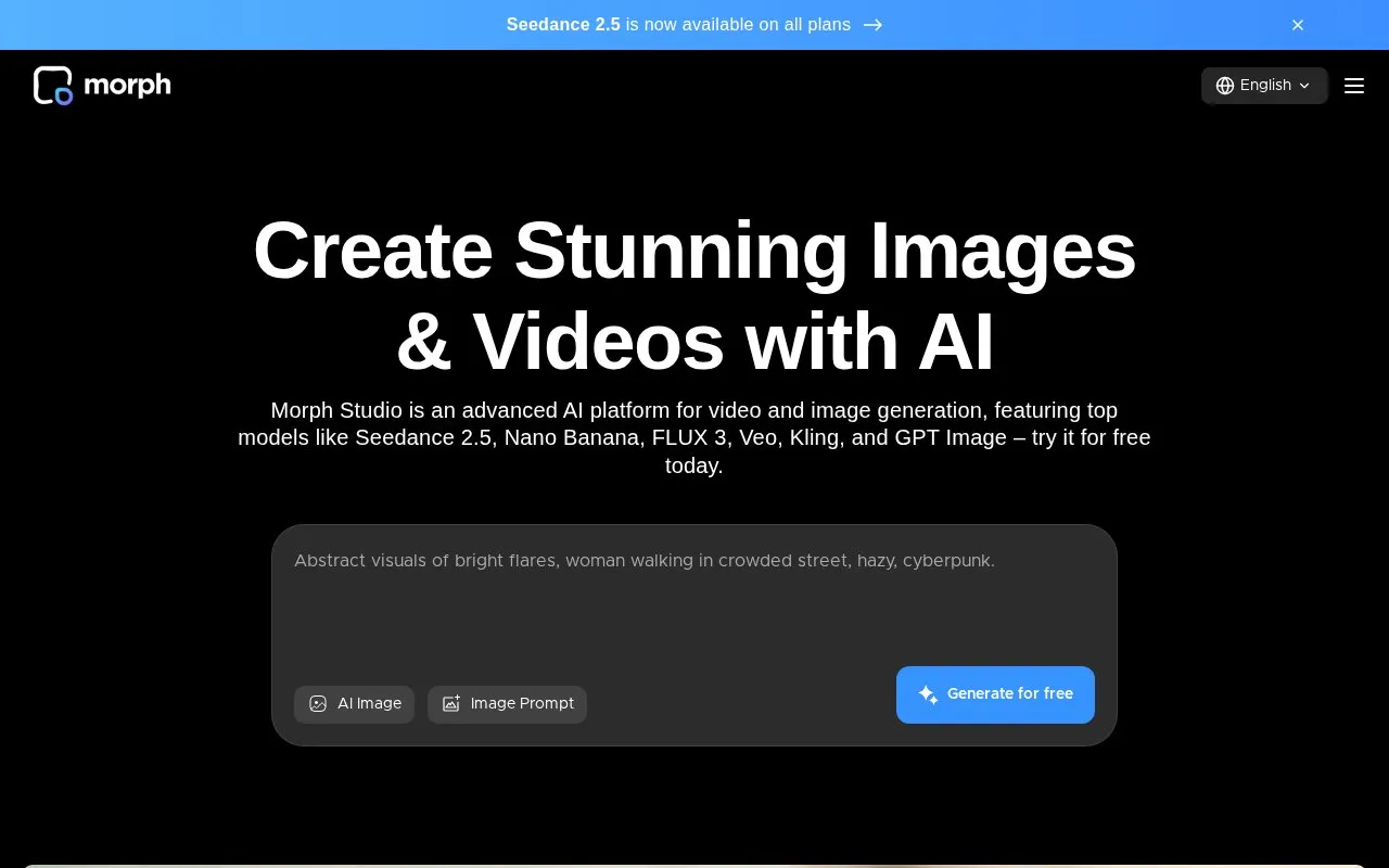 Morph Studio homepage screenshot
