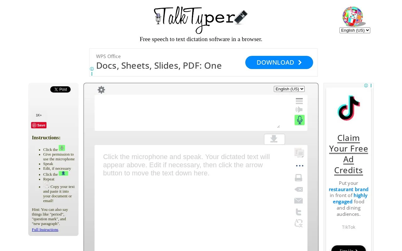 TalkTyper homepage screenshot
