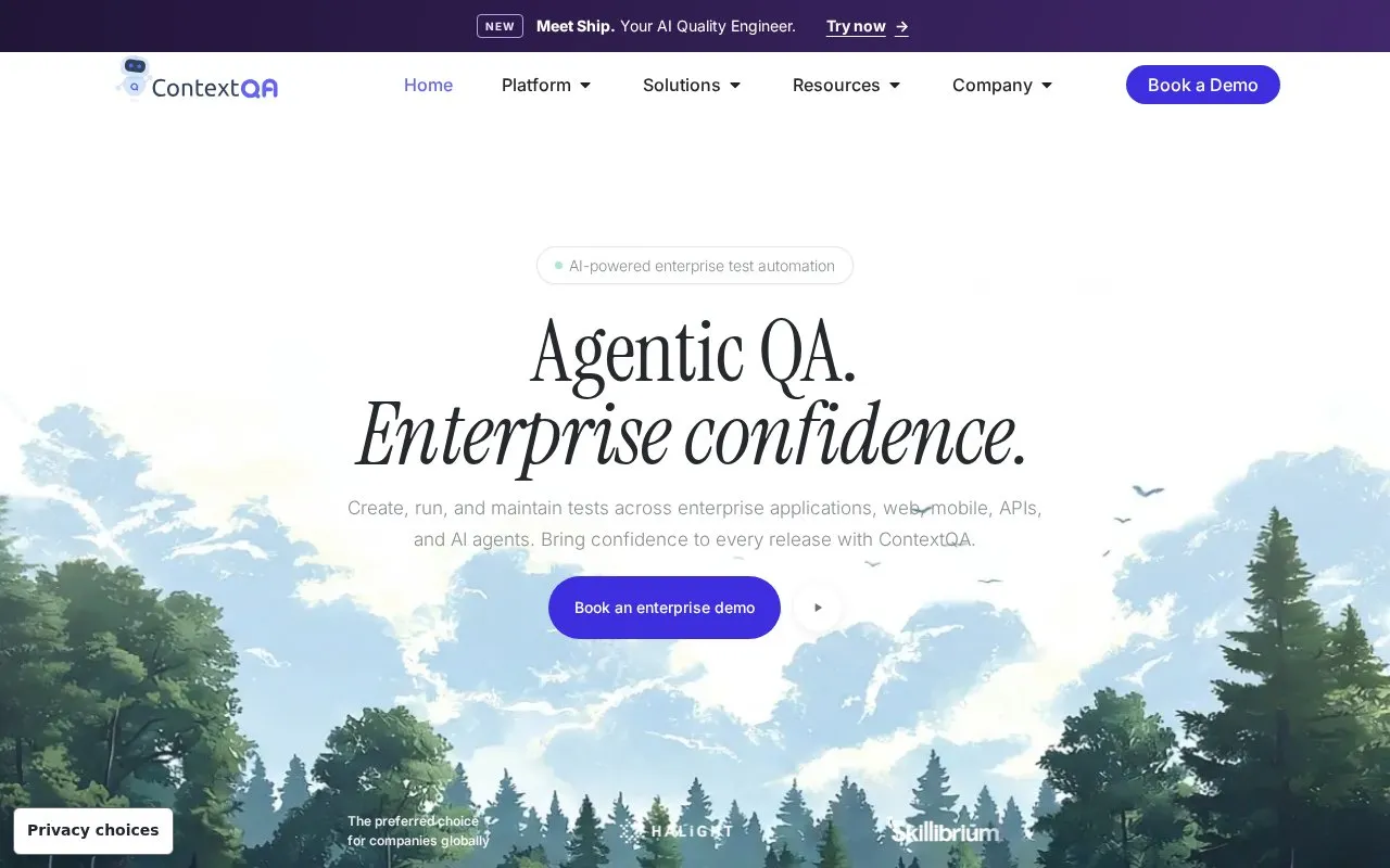 ContextQA homepage screenshot