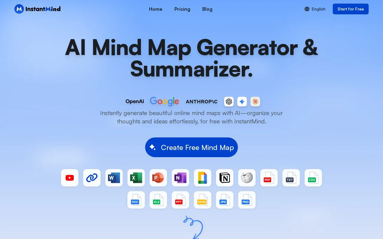 InstantMind homepage screenshot