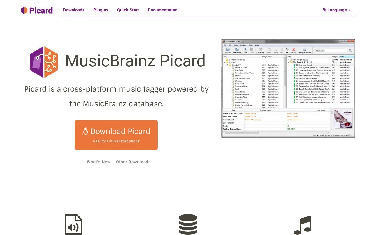 MusicBrainz Picard homepage screenshot