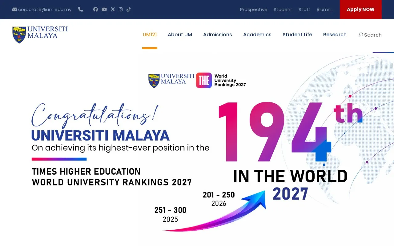 University of Malaya homepage screenshot