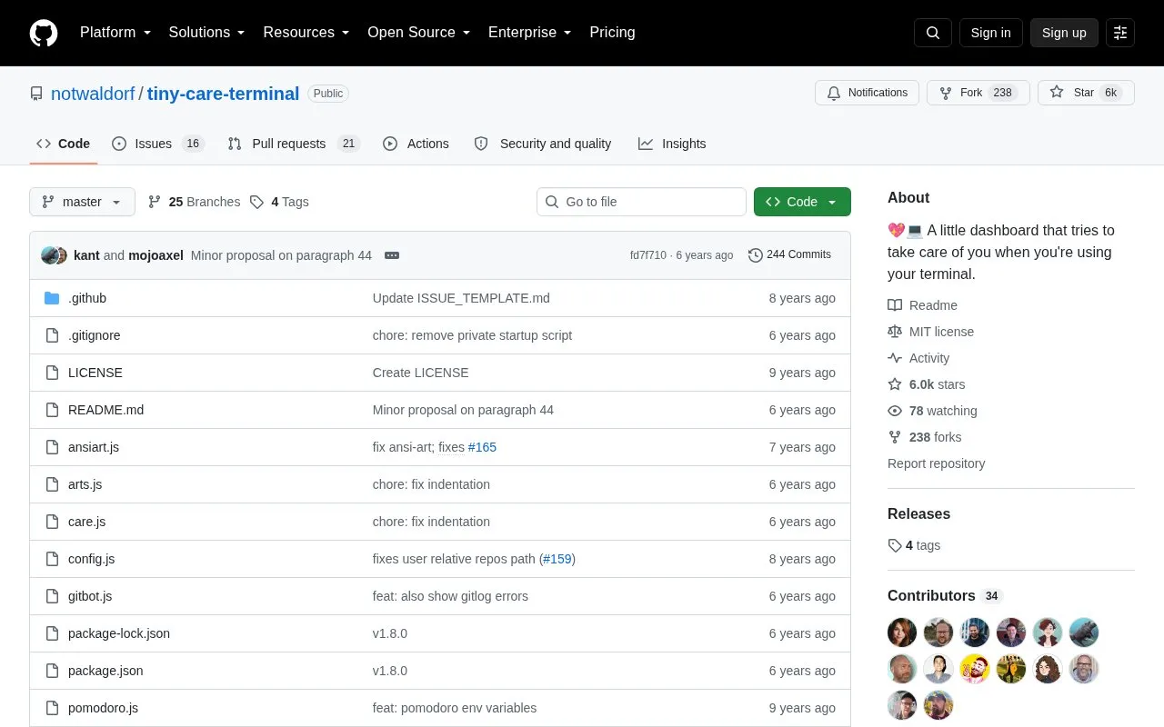 Tiny Care Terminal homepage screenshot