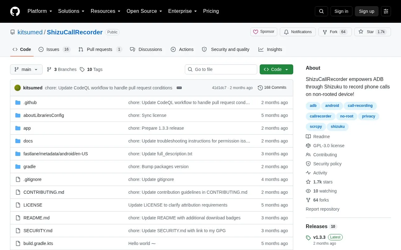 ShizuCallRecorder homepage screenshot