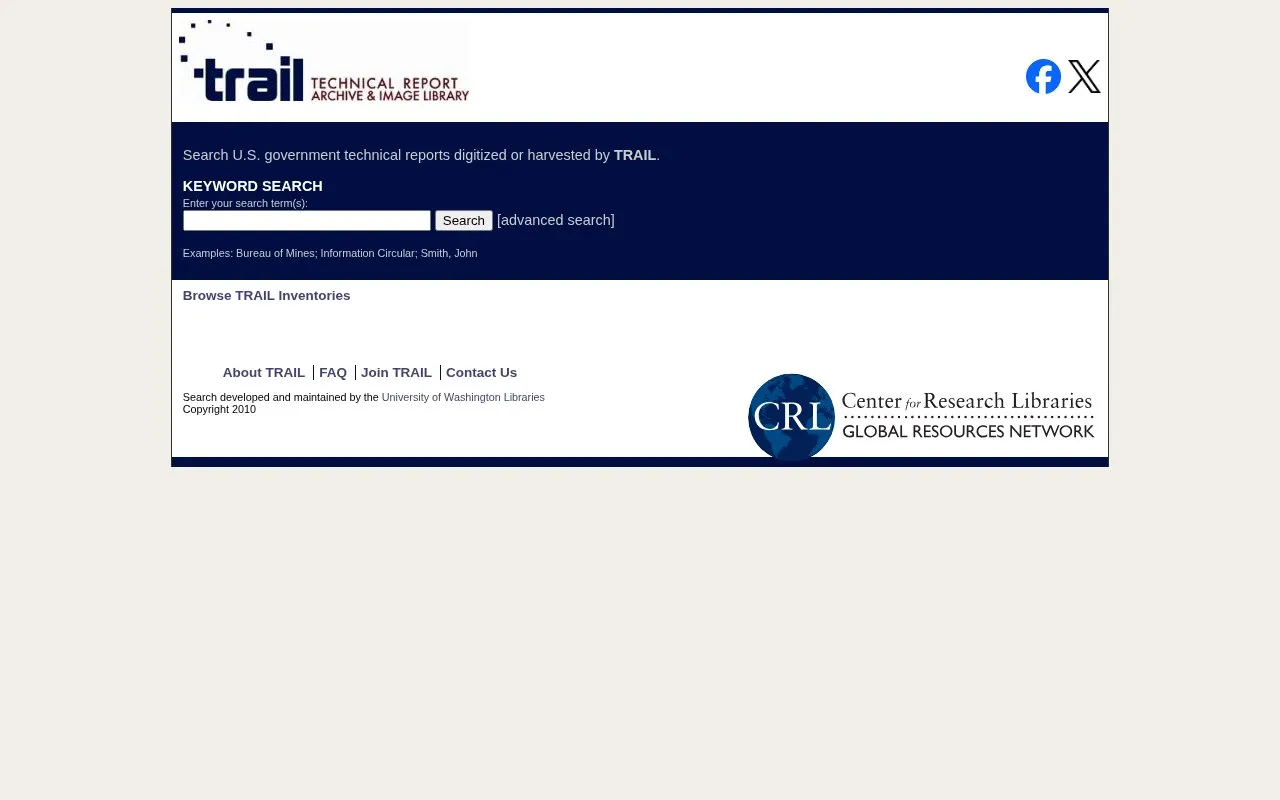Technical Report Archive & Image Library homepage screenshot
