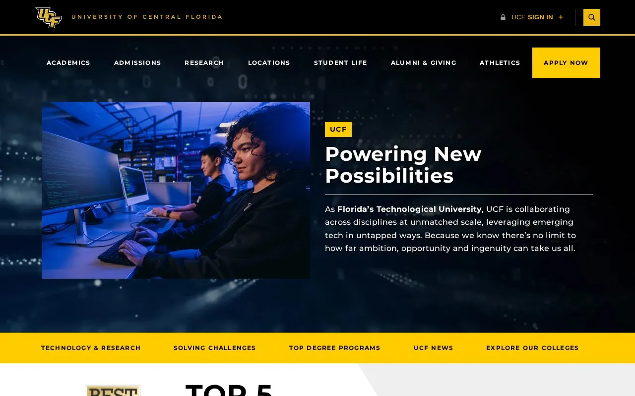 University of Central Florida homepage screenshot