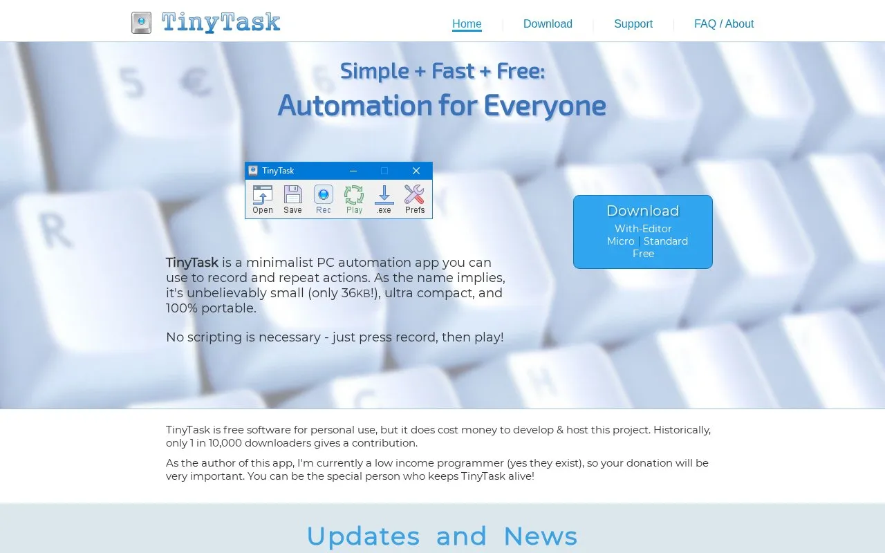 Tinytask homepage screenshot