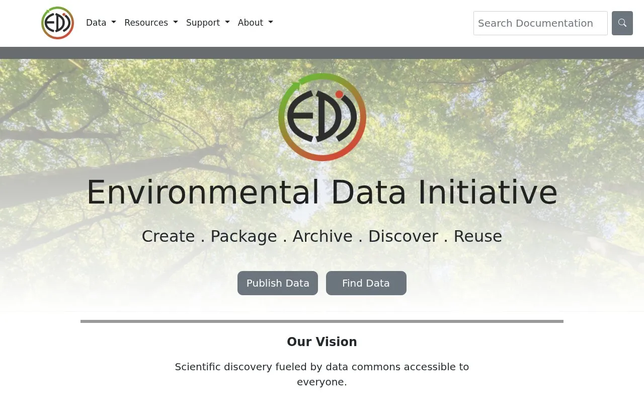 Environmental Data Initiative homepage screenshot