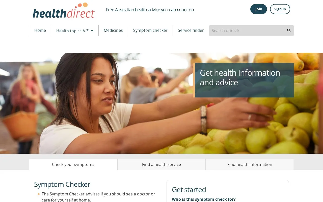 Healthdirect homepage screenshot