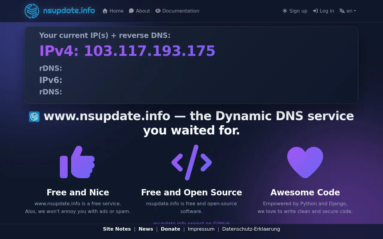nsupdate homepage screenshot