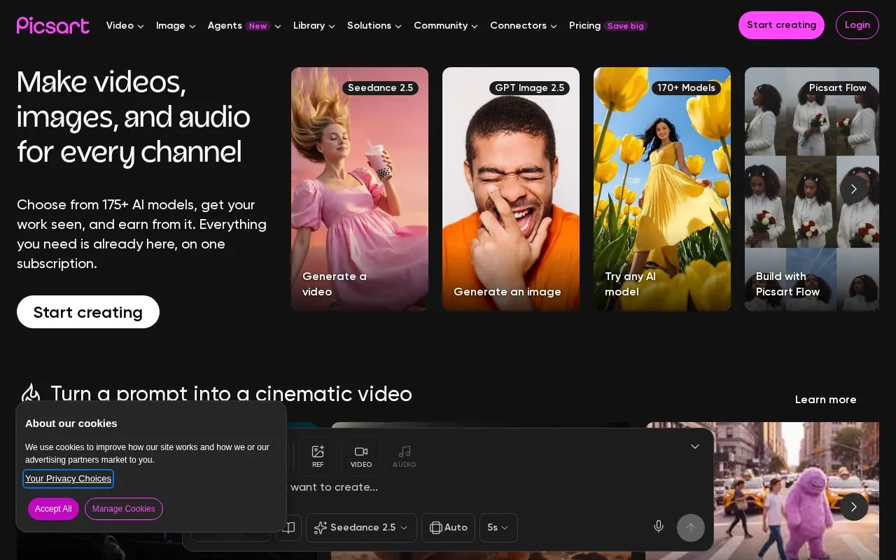 Picsart homepage screenshot