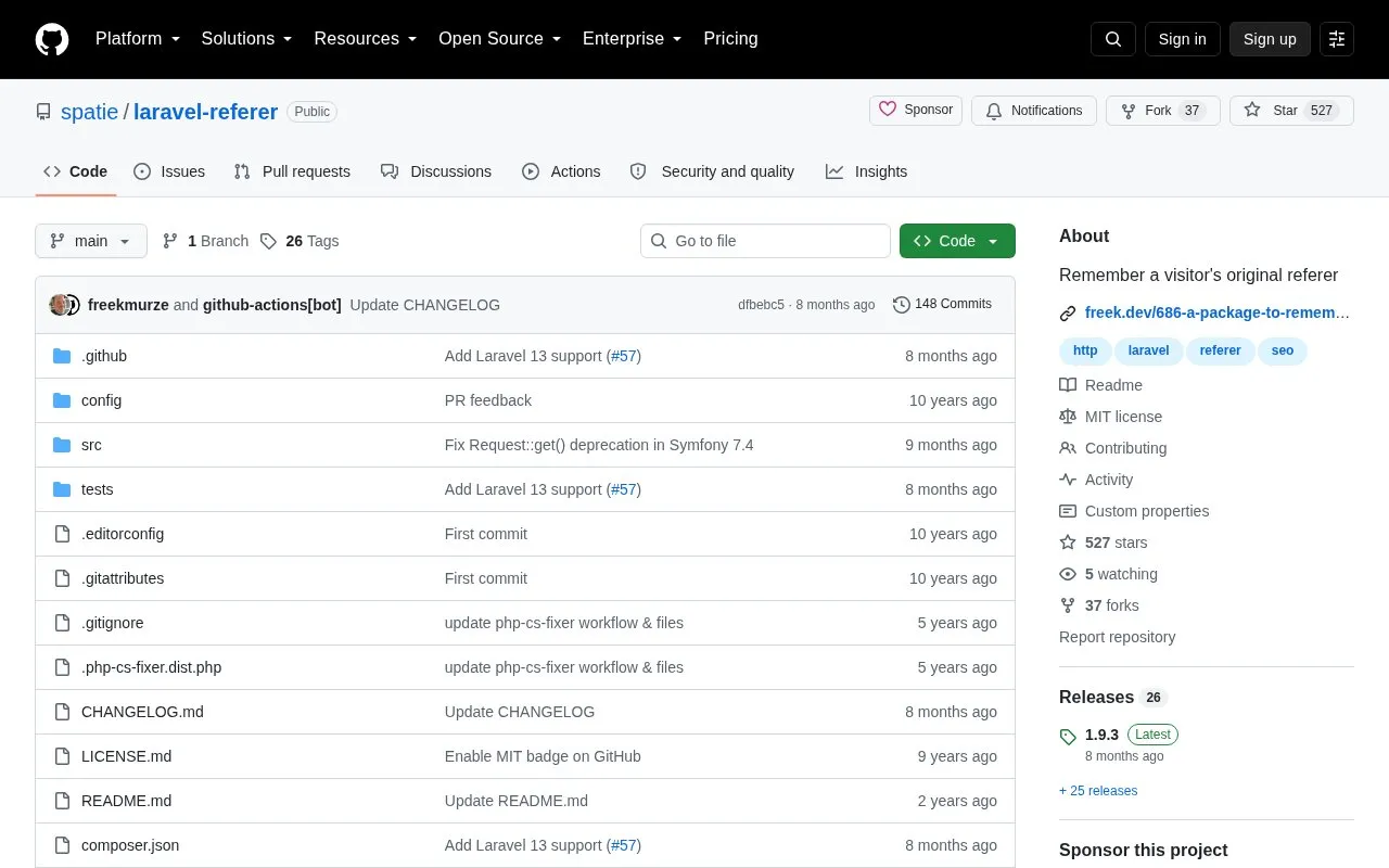 laravel-referer homepage screenshot