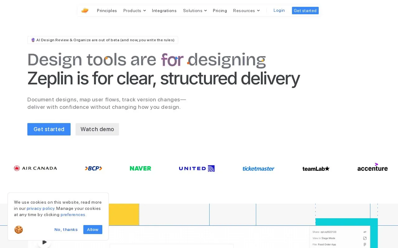 Zeplin homepage screenshot