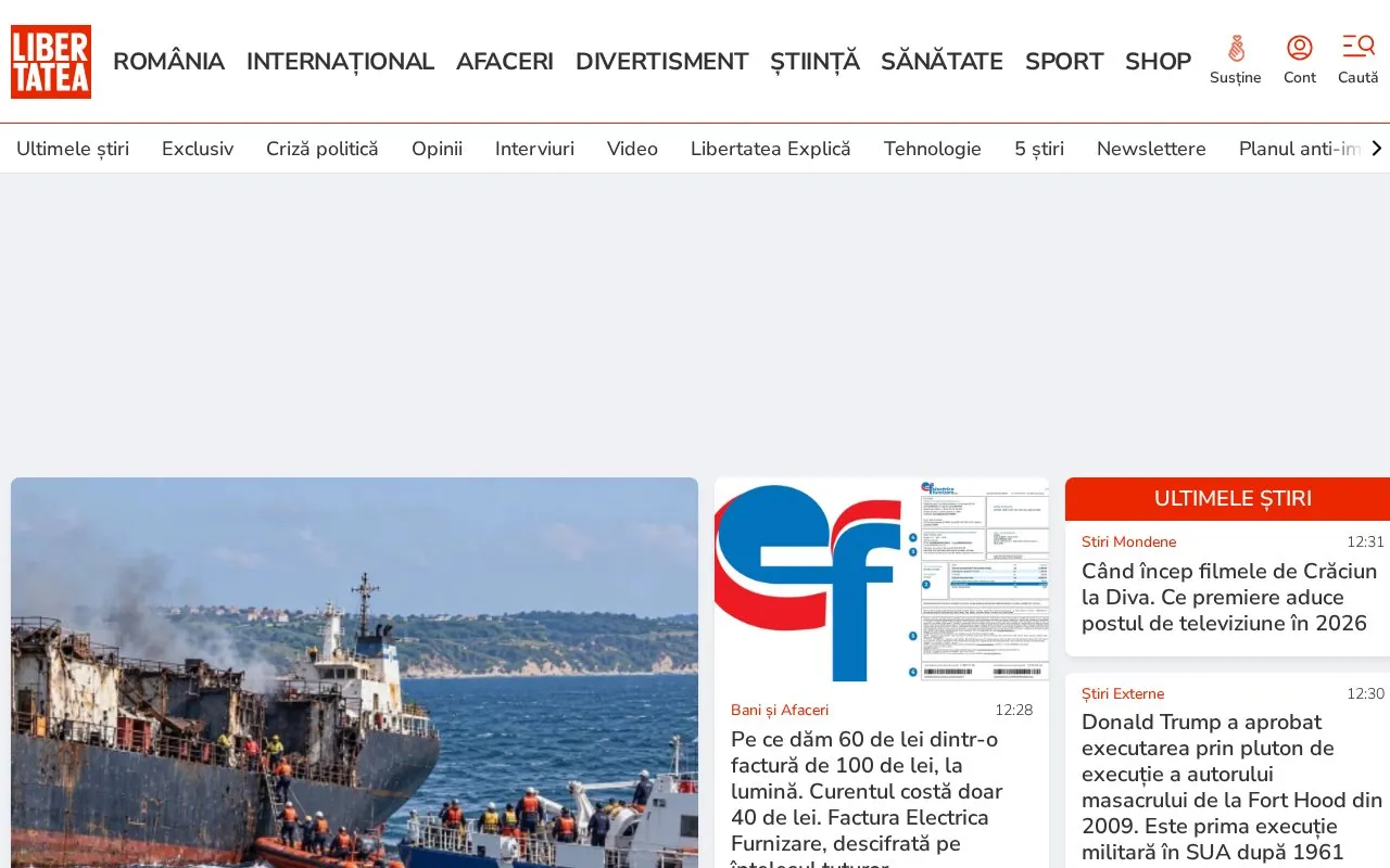 Libertatea homepage screenshot