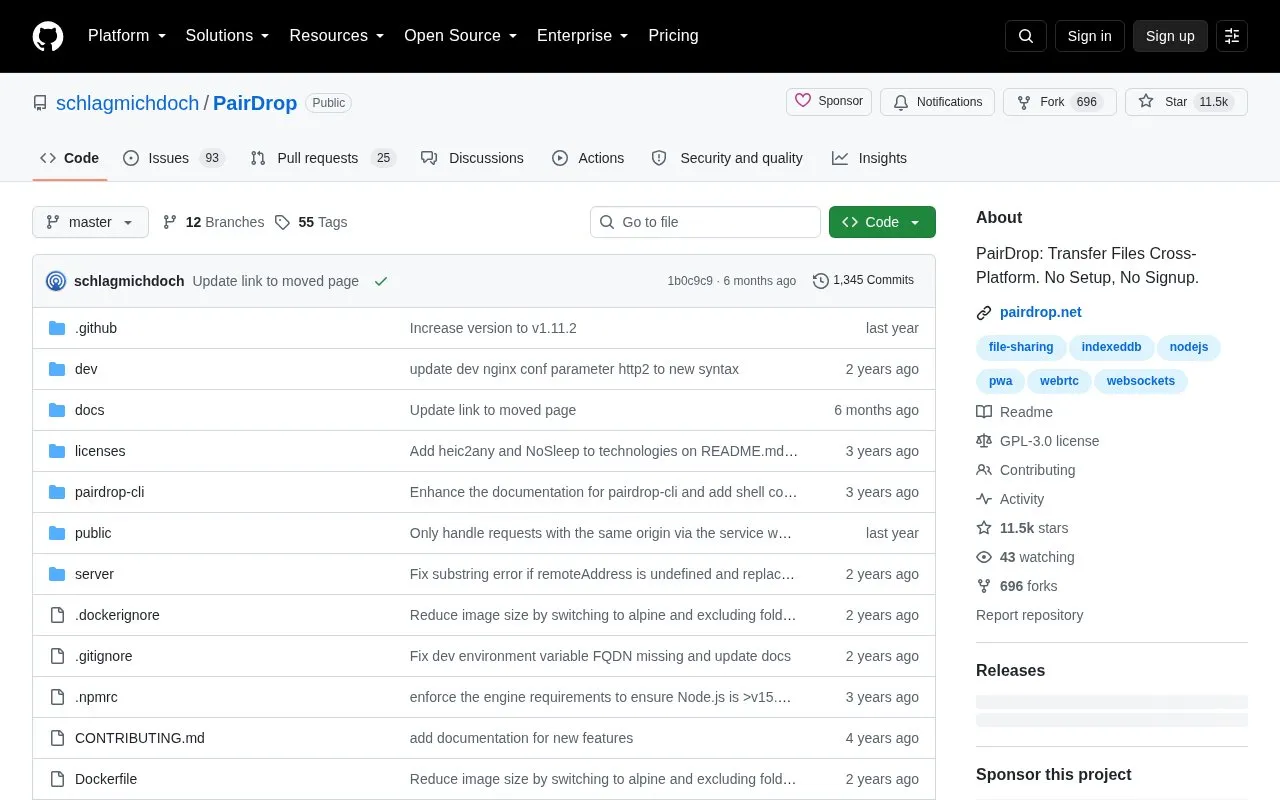 Pairdrop homepage screenshot