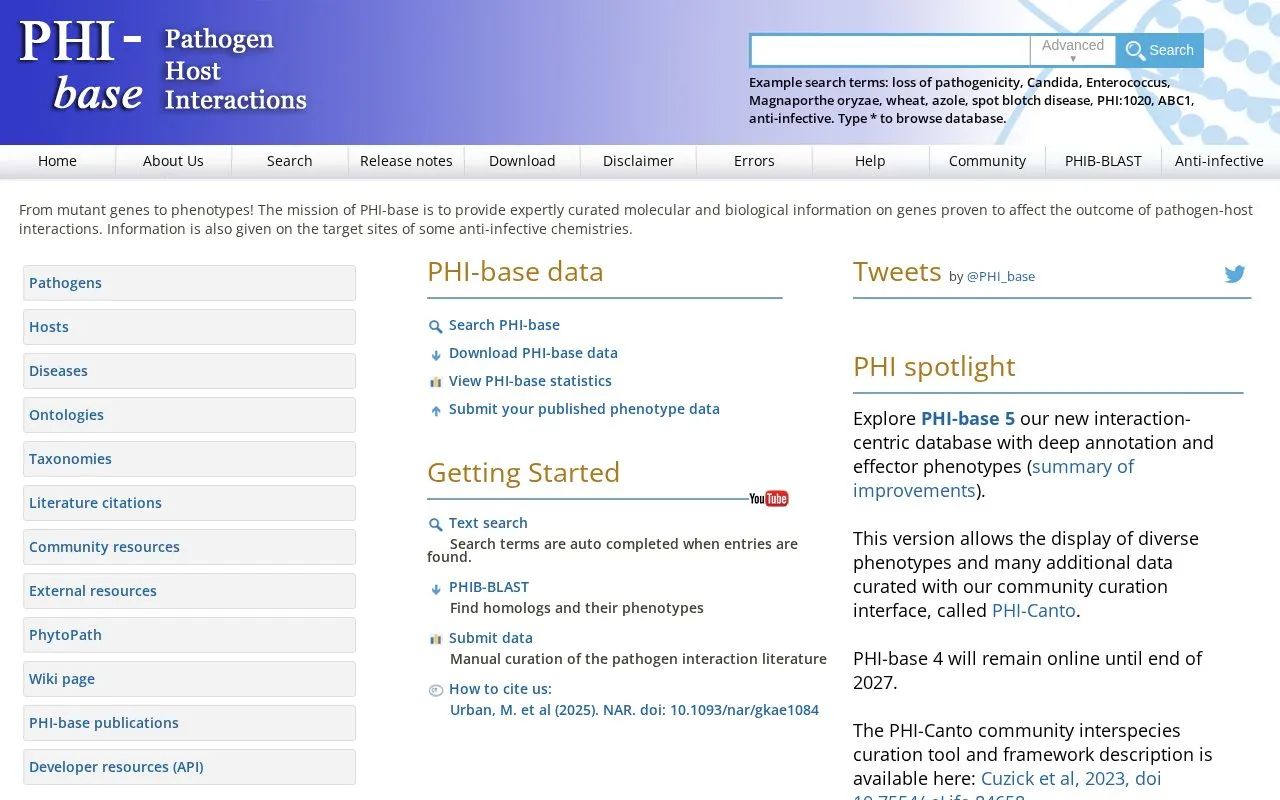 PHI-base homepage screenshot