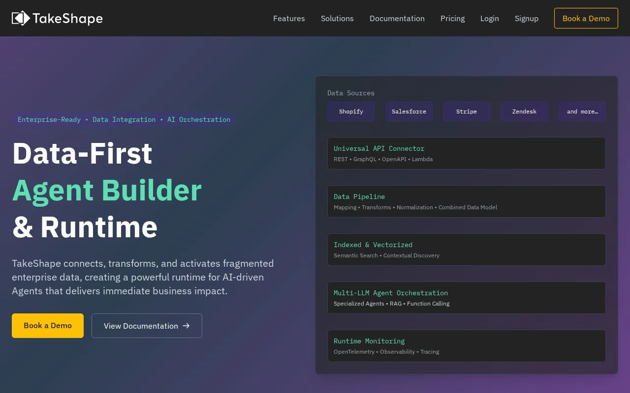 TakeShape homepage screenshot
