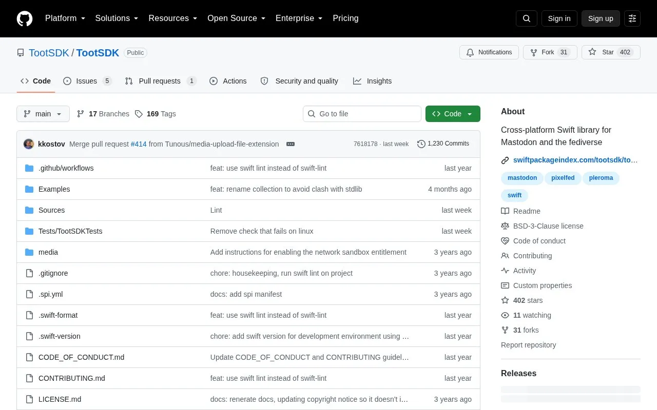 TootSDK homepage screenshot