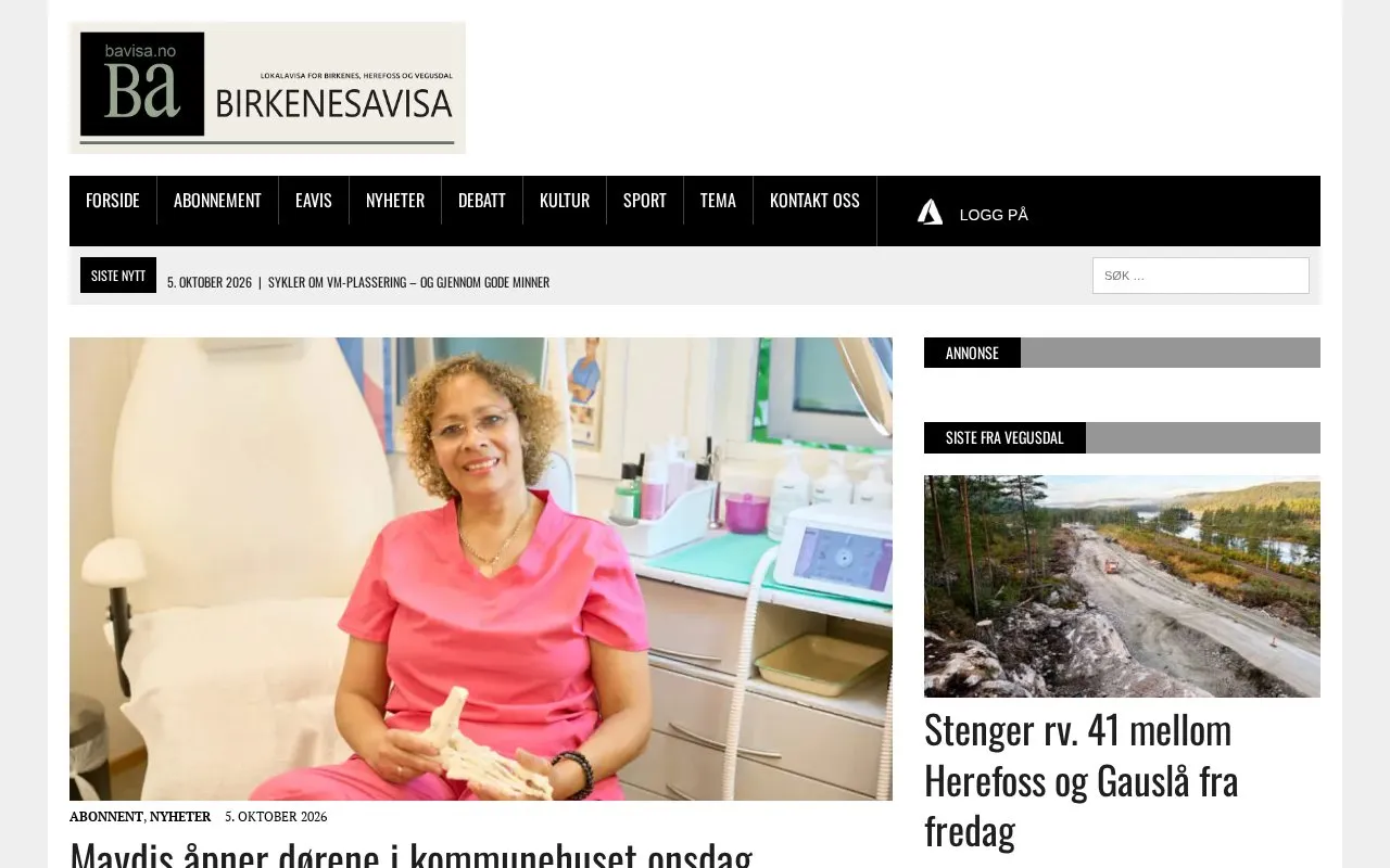 Birkenesavisa homepage screenshot